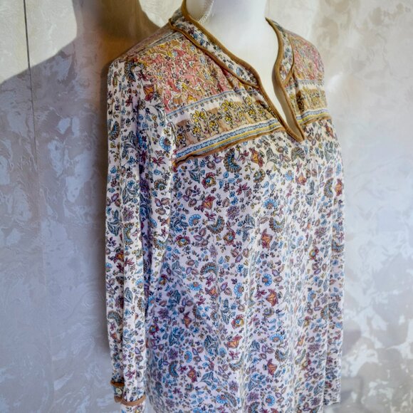 J. Jill Size L | Floral Boho Tunic Blouse | V-Neck Peasant Top - Picture 2 of 6